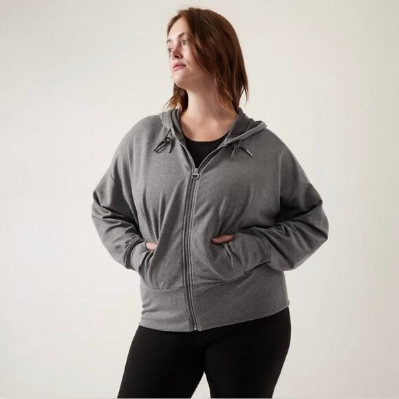 Athleta Balance Full Zip Up Hoodie Sweatshirt Women’s 1X Gray Athleisure Workout - Picture 1 of 11